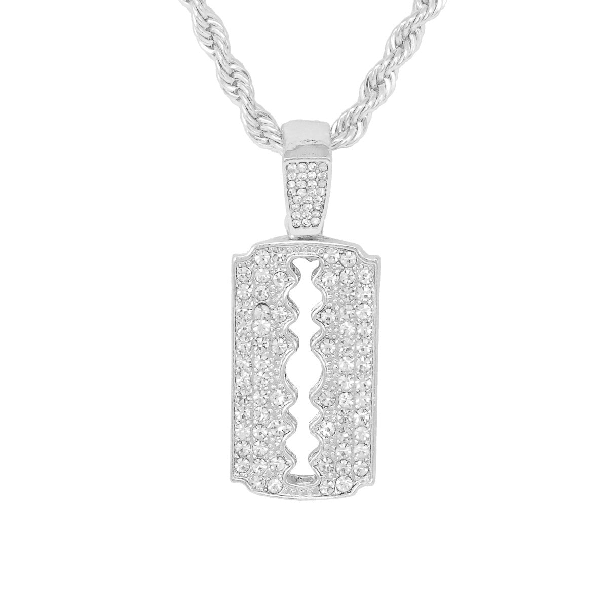 Iced Medium Razor Pendant with 4mm Rope Chain 24" - HC-1181