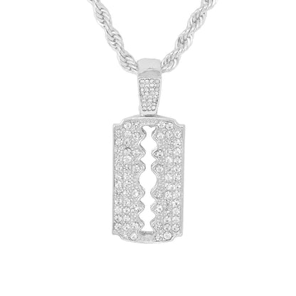 Iced Medium Razor Pendant with 4mm Rope Chain 24" - HC-1181