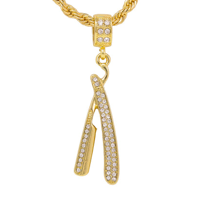 Iced Medium Razor Pendant with 4mm Rope Chain 24" - HC-1182