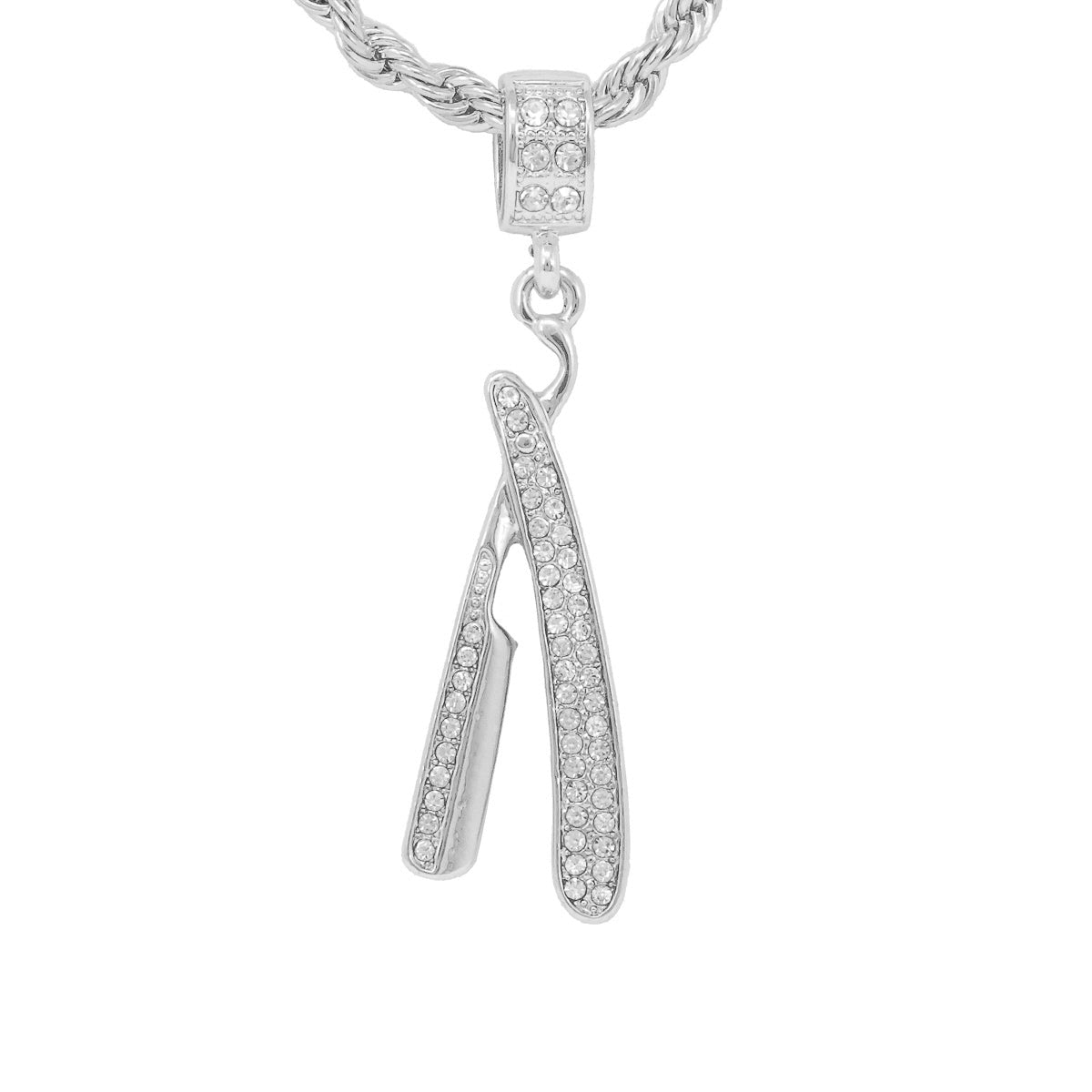 Iced Medium Razor Pendant with 4mm Rope Chain 24" - HC-1182