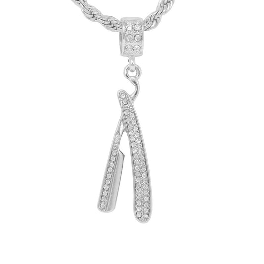 Iced Medium Razor Pendant with 4mm Rope Chain 24" - HC-1182