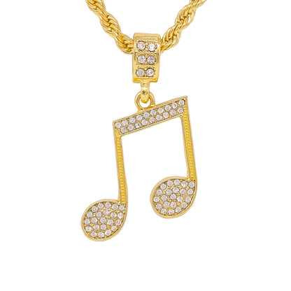 Iced Medium Music Pendant with 4mm Rope Chain 24" - HC-1183*