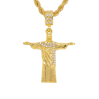 Iced Medium Christ The Redeemer Pendant with 4mm Rope Chain 24" - HC-1184*