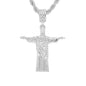 Iced Medium Christ The Redeemer Pendant with 4mm Rope Chain 24" - HC-1184*