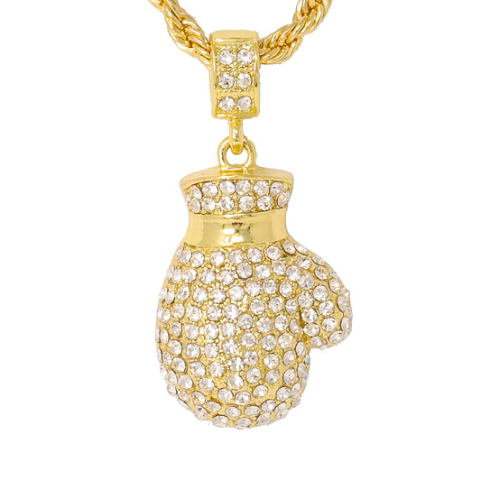 Iced Medium Boxing Pendant with 4mm Rope Chain 24" - HC-1186