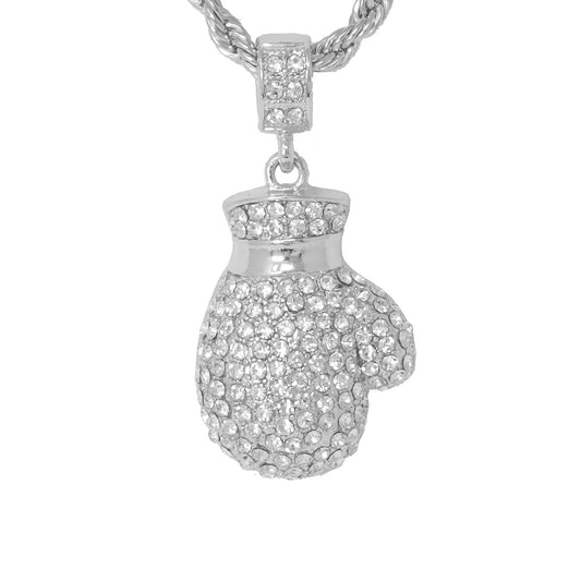 Iced Medium Boxing Pendant with 4mm Rope Chain 24" - HC-1186