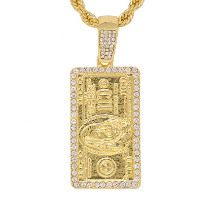 Iced Medium $100 Bill Pendant with 4mm Rope Chain 24" - HC-1187