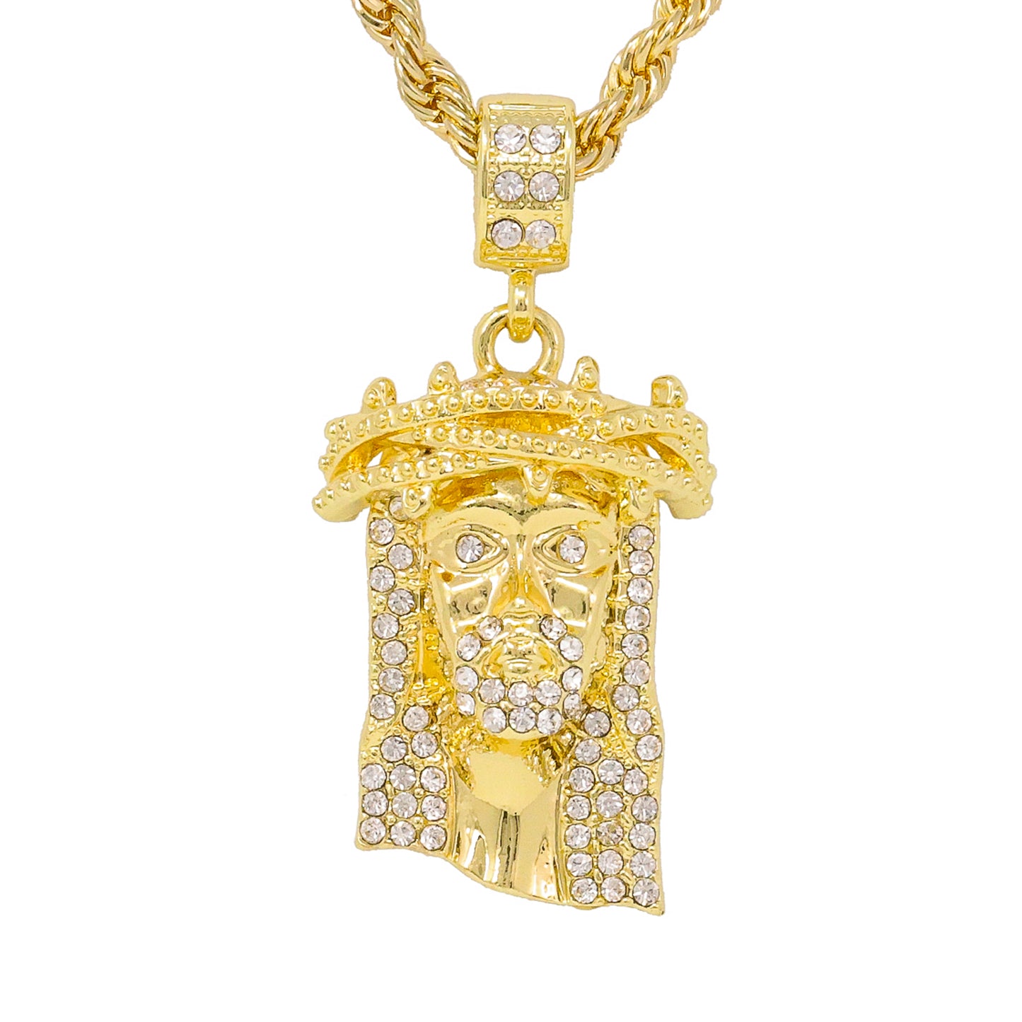 Iced Medium Jesus Pendant with 4mm Rope Chain 24" - HC-1188