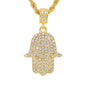 Iced Medium Hamsa Pendant with 4mm Rope Chain 24" - HC-1189