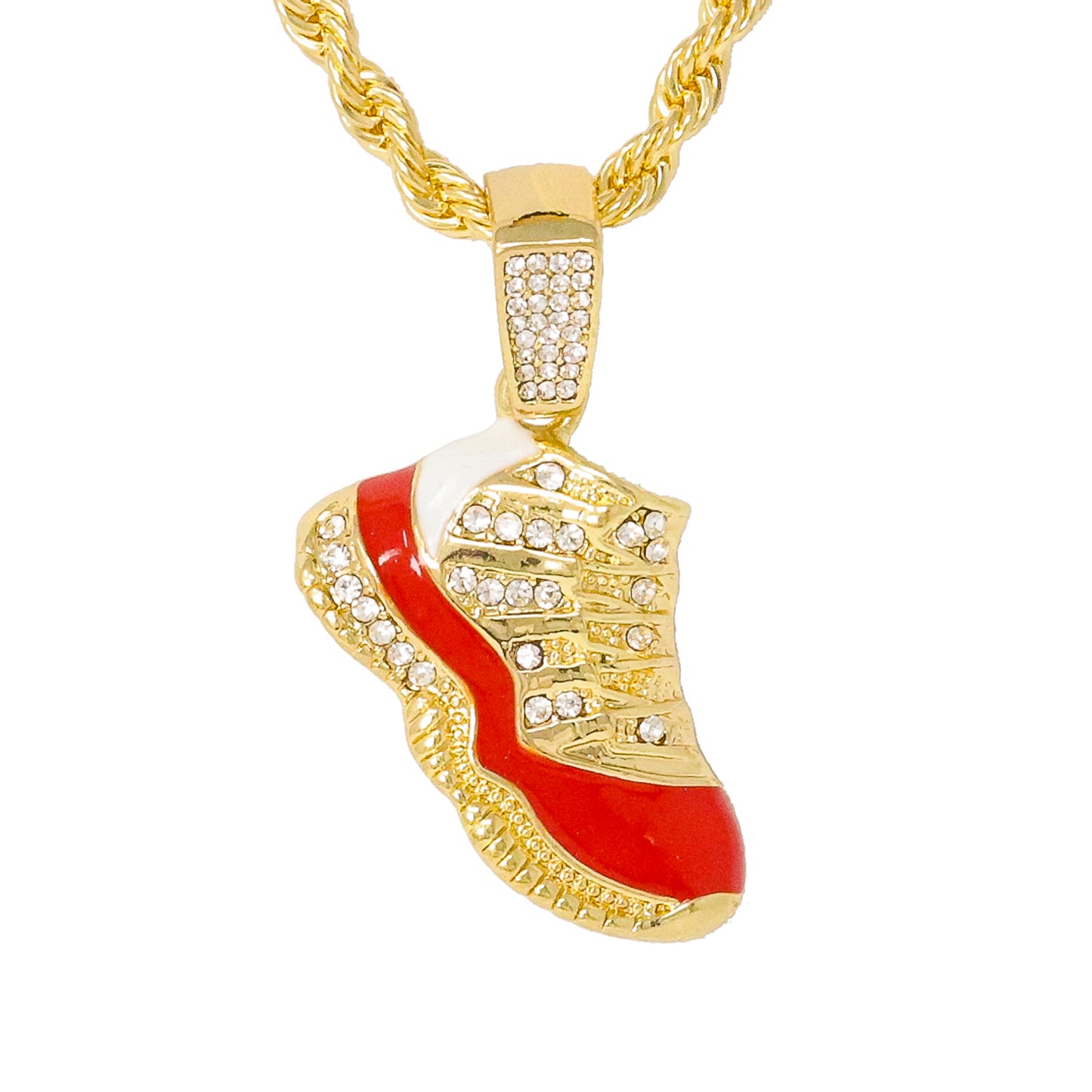 Iced Medium Sneaker Pendant with 4mm Rope Chain 24" - HC-1193