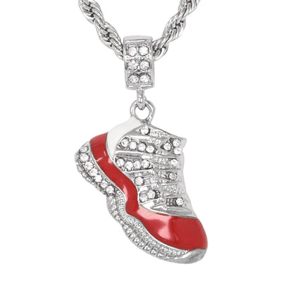 Iced Medium Sneaker Pendant with 4mm Rope Chain 24" - HC-1193