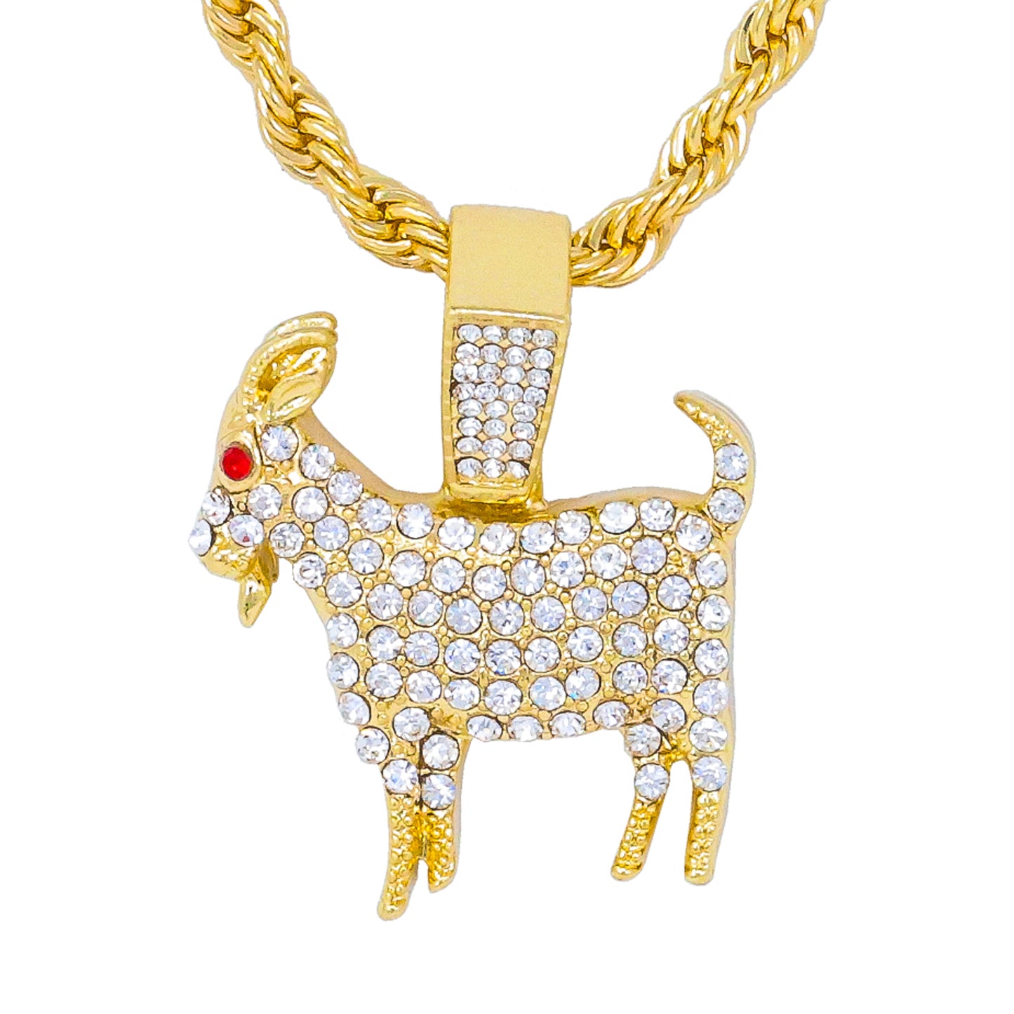 Iced Medium Goat Pendant with 4mm Rope Chain 24" - HC-1194