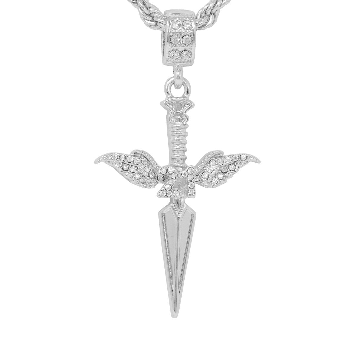 Iced Medium Sword Pendant with 4mm Rope Chain 24" - HC-1196*