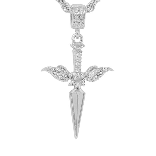 Iced Medium Sword Pendant with 4mm Rope Chain 24" - HC-1196*