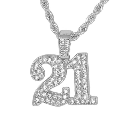 Iced Medium 21 Pendant with 4mm Rope Chain 24" - HC-1197*