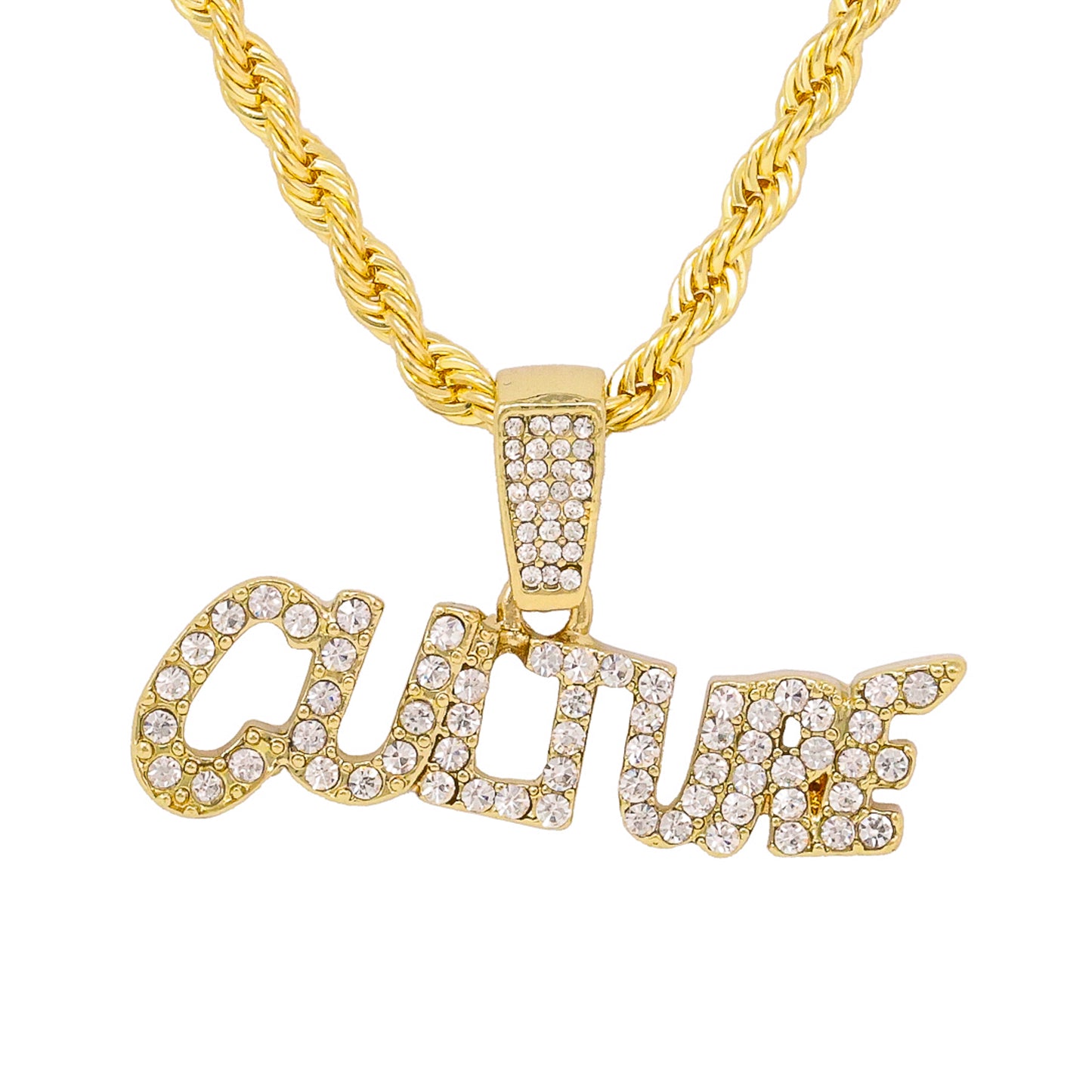 Iced Medium Culture Pendant with 4mm Rope Chain 24" - HC-1198*