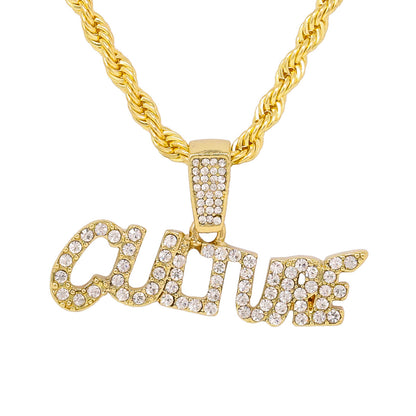 Iced Medium Culture Pendant with 4mm Rope Chain 24" - HC-1198*