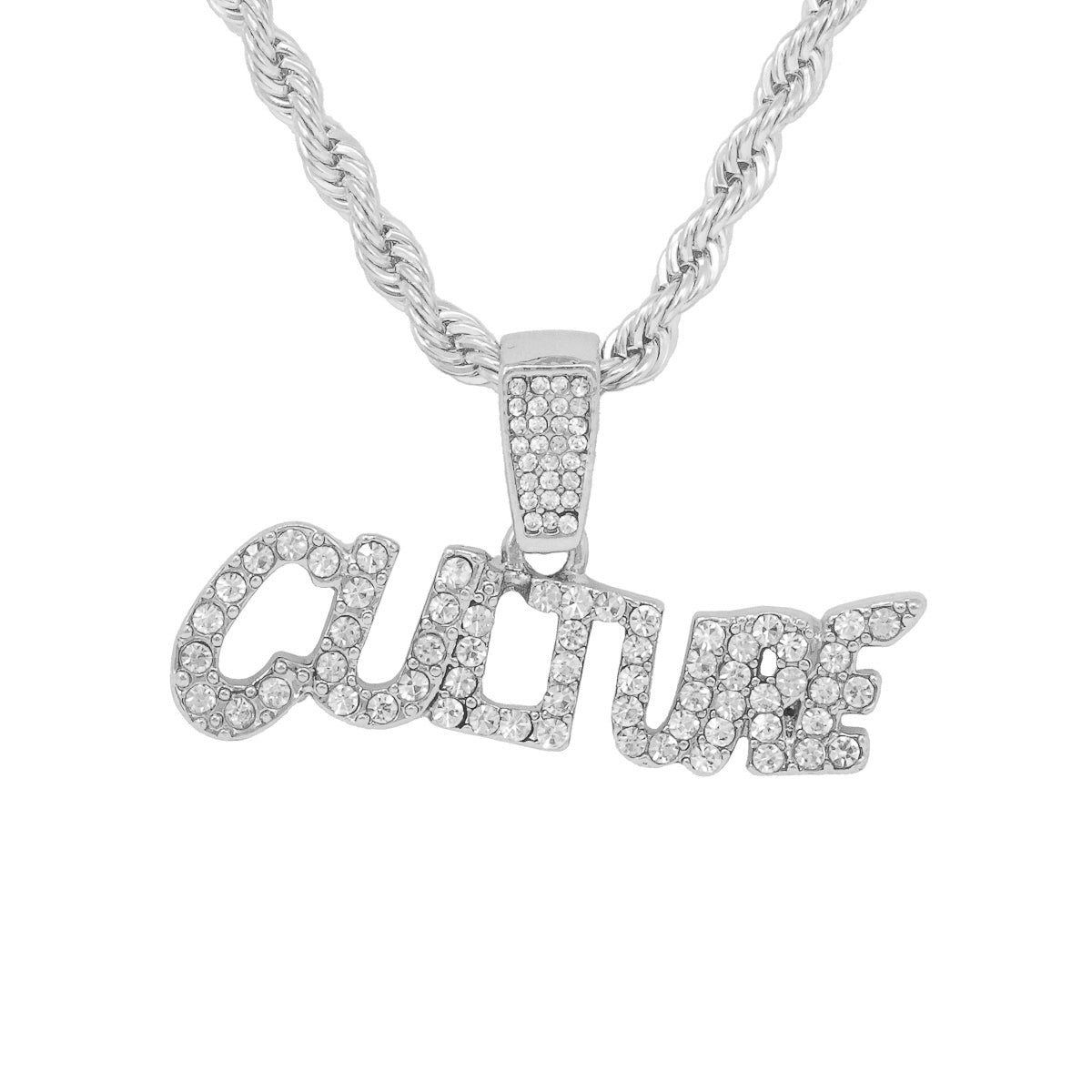 Iced Medium Culture Pendant with 4mm Rope Chain 24" - HC-1198*