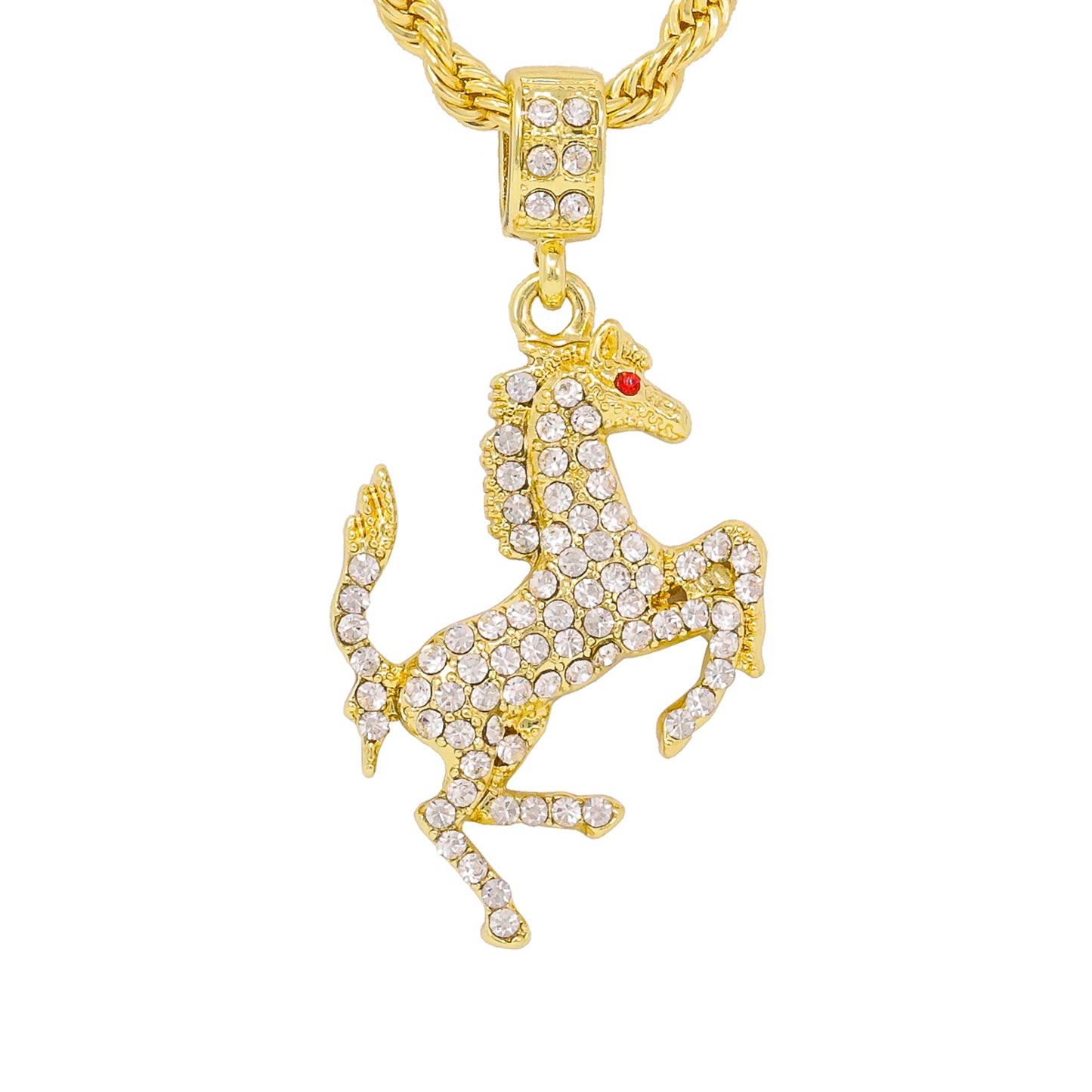 Iced Medium Horse Pendant with 4mm Rope Chain 24" - HC-1199*