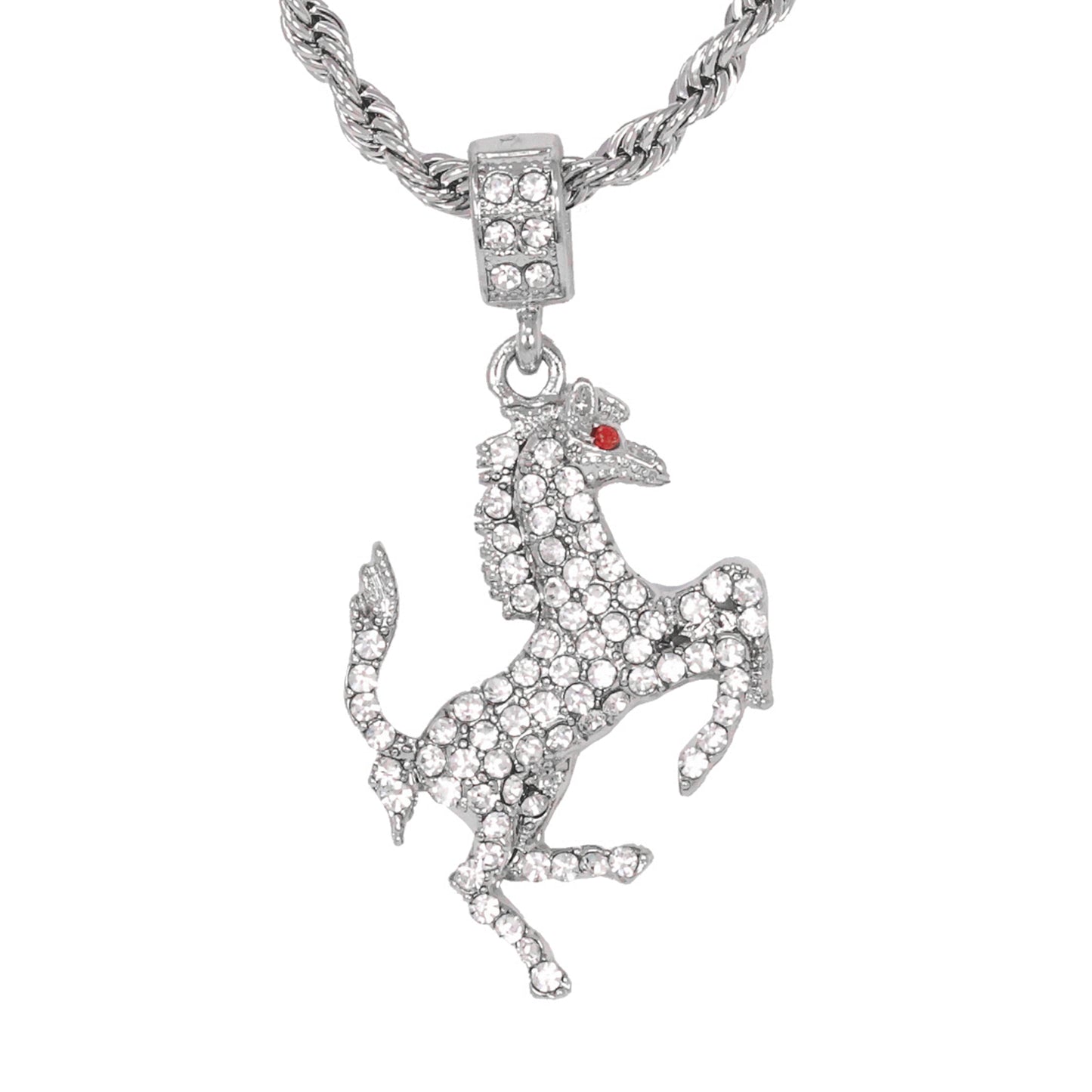 Iced Medium Horse Pendant with 4mm Rope Chain 24" - HC-1199*