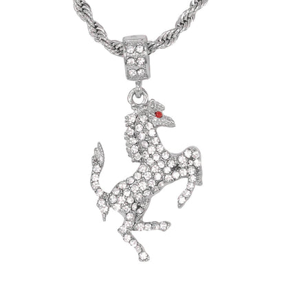 Iced Medium Horse Pendant with 4mm Rope Chain 24" - HC-1199*