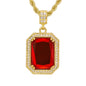 Iced Medium Ruby Stone Pendant with 4mm Rope Chain 24" - HC-1201*
