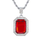 Iced Medium Ruby Stone Pendant with 4mm Rope Chain 24" - HC-1201*