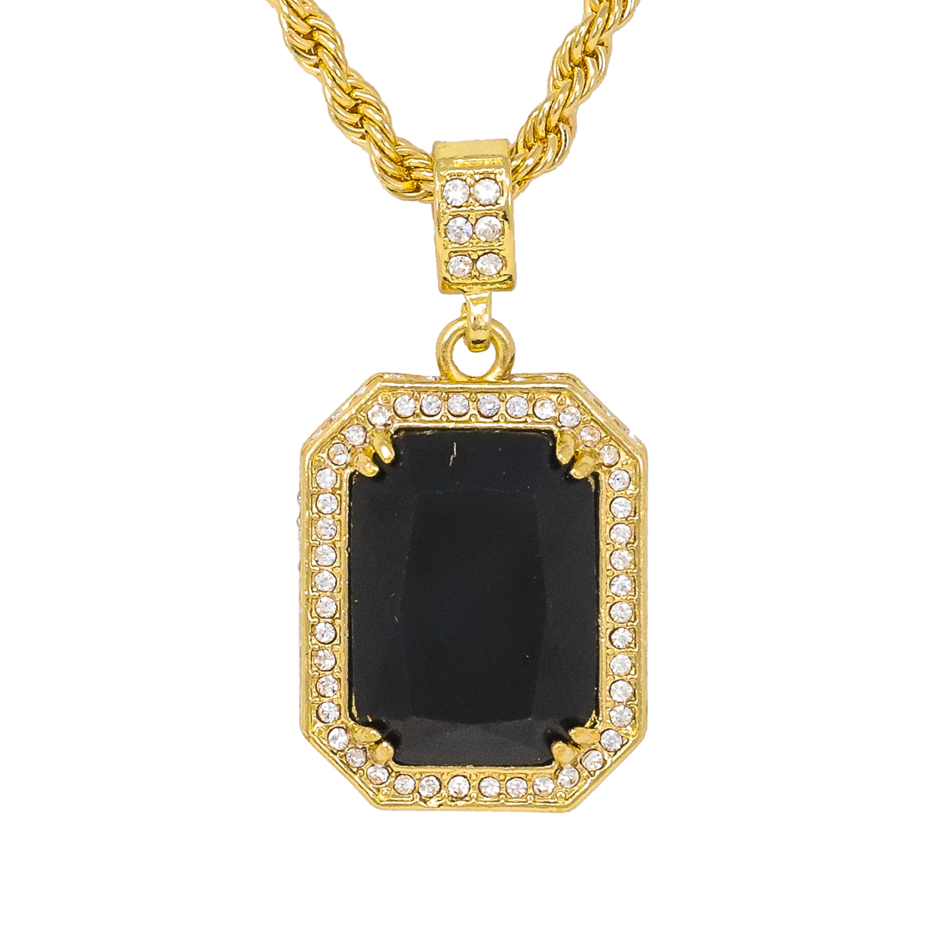 ICED BLACK STONE NECKLACE GOLD