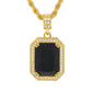 Iced Medium Black Stone Pendant with 4mm Rope Chain 24" - HC-1202*