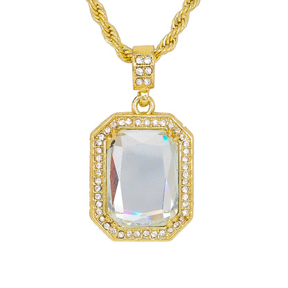 Iced Medium White Stone Pendant with 4mm Rope Chain 24" - HC-1203*
