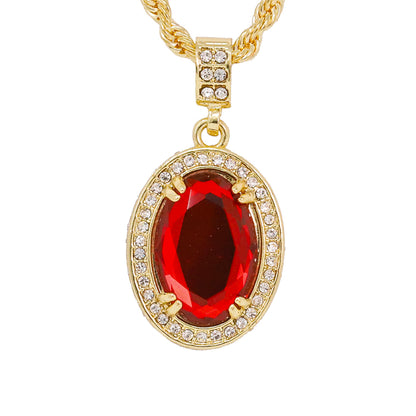 Iced Medium Ruby Stone Pendant with 4mm Rope Chain 24" - HC-1204*