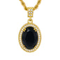 Iced Medium Black Stone Pendant with 4mm Rope Chain 24" - HC-1205*