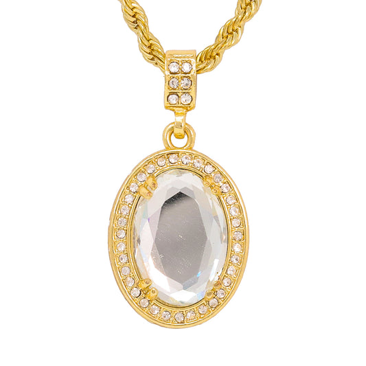 Iced Medium White Stone Pendant with 4mm Rope Chain 24" - HC-1206*