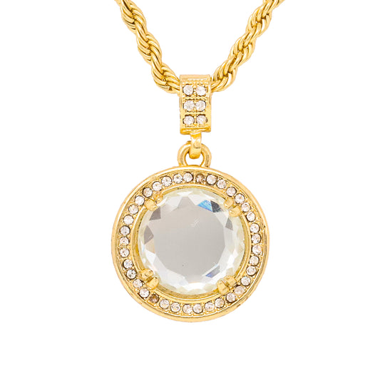 Iced Medium White Stone Pendant with 4mm Rope Chain 24" - HC-1209*