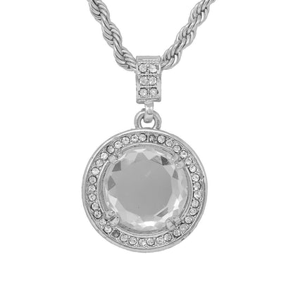 Iced Medium White Stone Pendant with 4mm Rope Chain 24" - HC-1209*