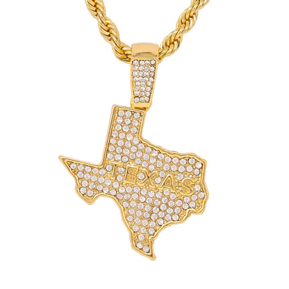 Iced Medium Texas Pendant with 4mm Rope Chain 24" - HC-1211