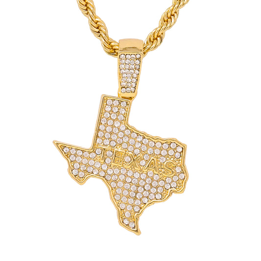 Iced Medium Texas Pendant with 4mm Rope Chain 24" - HC-1211