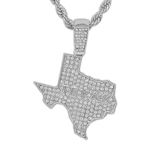 Iced Medium Texas Pendant with 4mm Rope Chain 24" - HC-1211