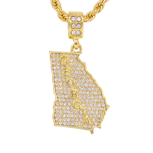 Iced Medium Georgia Pendant with 4mm Rope Chain 24" - HC-1212*
