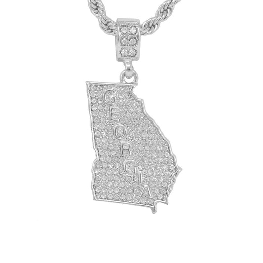 Iced Medium Georgia Pendant with 4mm Rope Chain 24" - HC-1212*