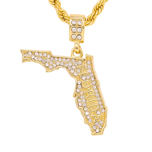 Iced Medium Florida Pendant with 4mm Rope Chain 24" - HC-1213*
