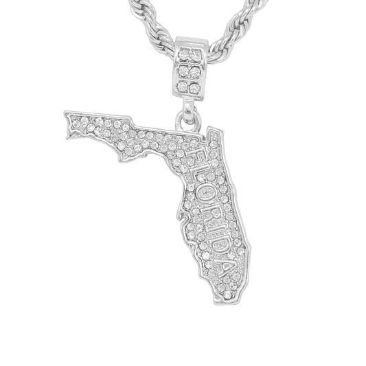 Iced Medium Florida Pendant with 4mm Rope Chain 24" - HC-1213*