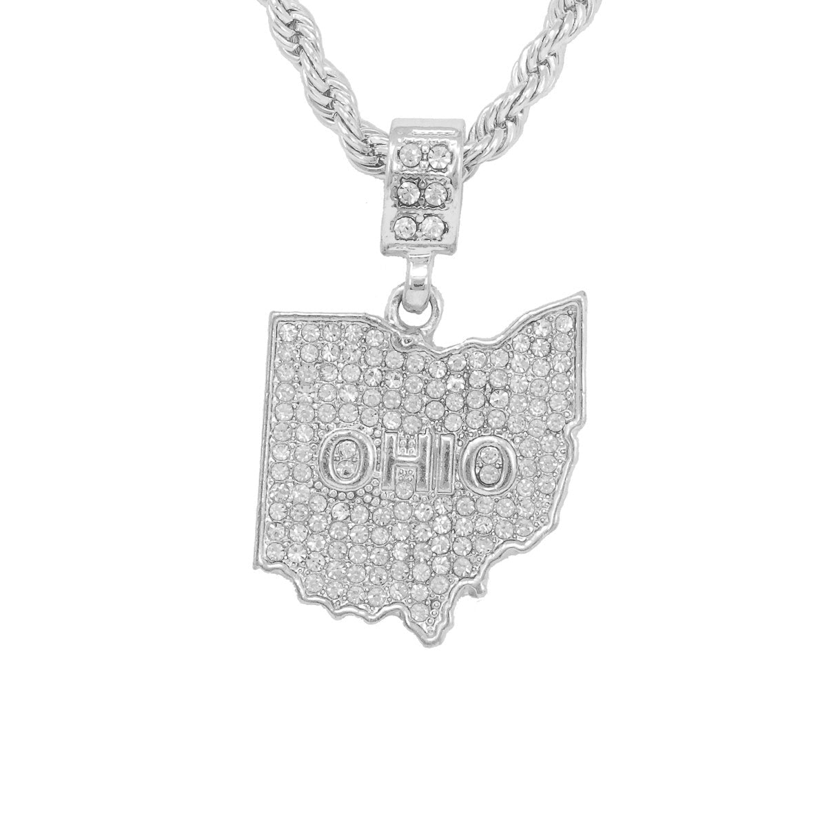 Iced Medium Ohio Pendant with 4mm Rope Chain 24" - HC-1214*