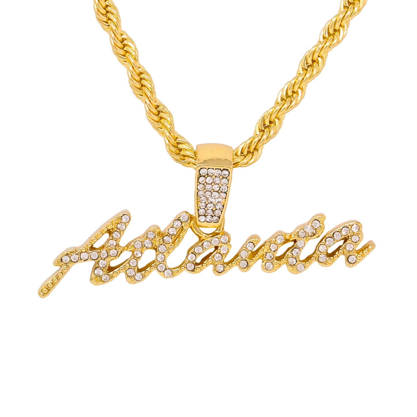 Iced Medium Atlanta Pendant with 4mm Rope Chain 24" - HC-1217*