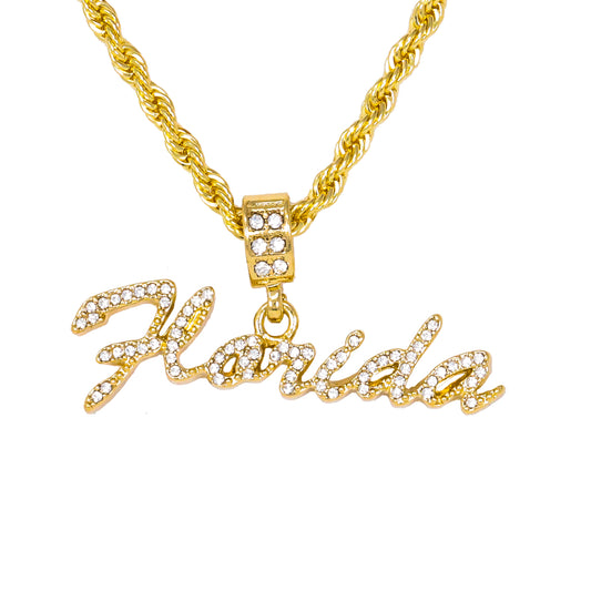 Iced Medium Florida Pendant with 4mm Rope Chain 24" - HC-1218*