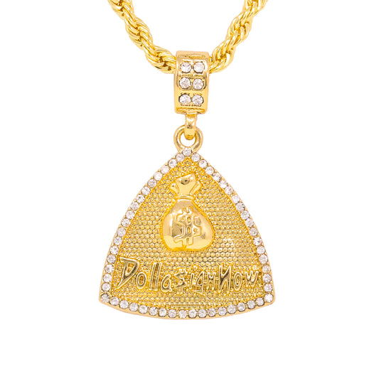 Iced Medium Money Pendant with 4mm Rope Chain 24" - HC-1224*
