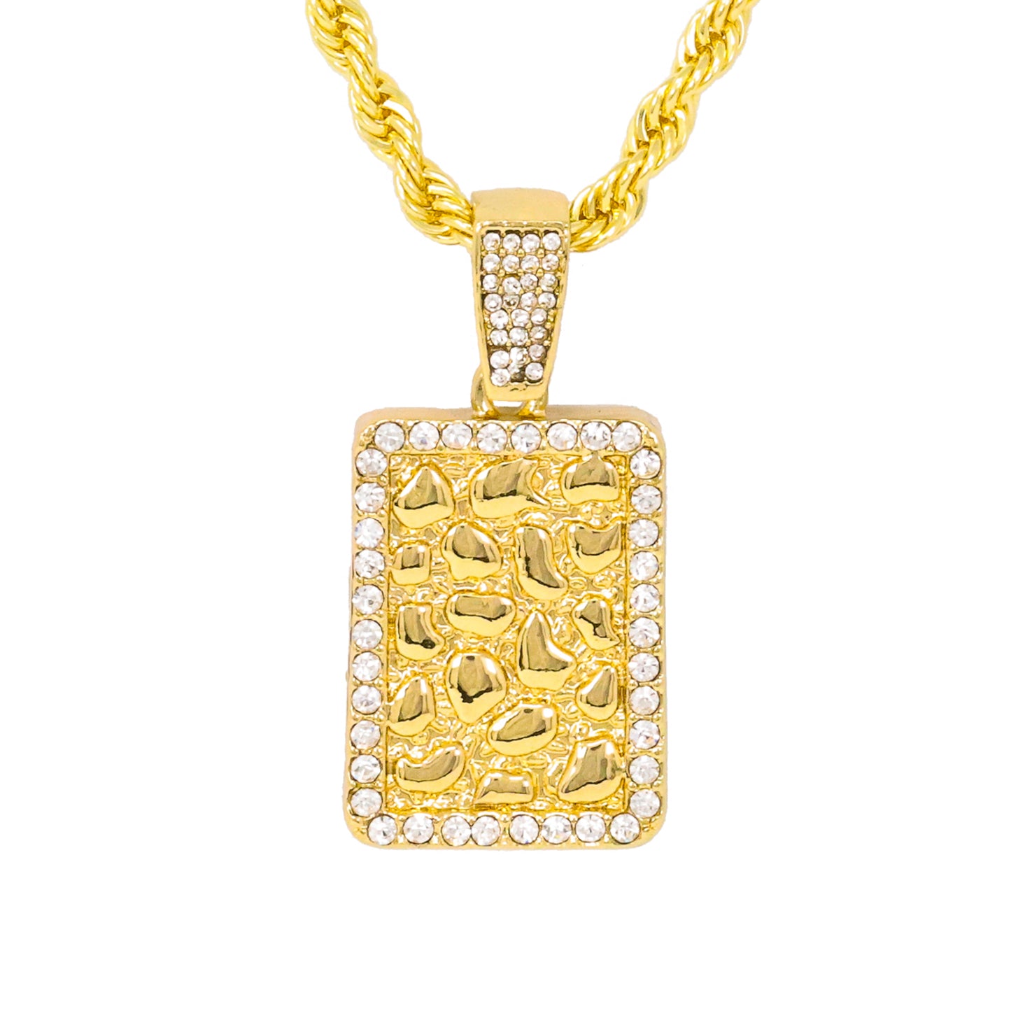 Iced Medium Tag Pendant with 4mm Rope Chain 24" - HC-1225*