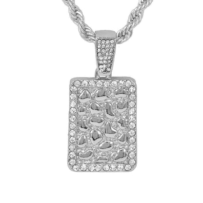 Iced Medium Tag Pendant with 4mm Rope Chain 24" - HC-1225*