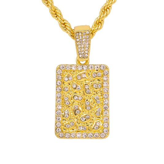 Iced Medium Tag Pendant with 4mm Rope Chain 24" - HC-1226*