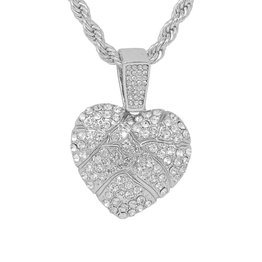 Iced Medium Heart Pendant with 4mm Rope Chain 24" - HC-1227*